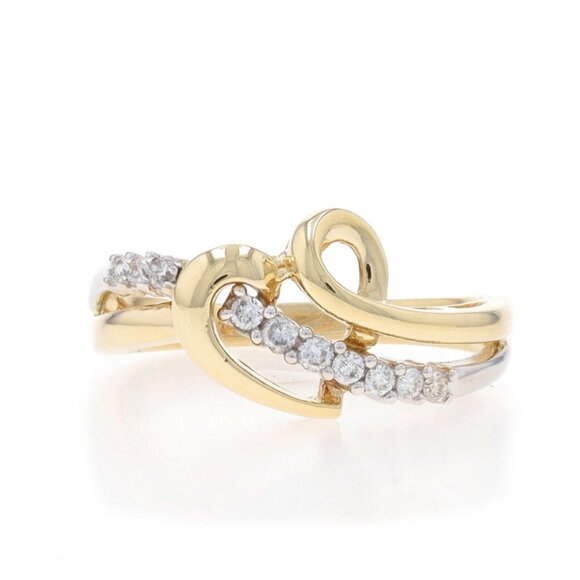 Yellow Gold Diamond Heart Crossover Band - 10k Round Brilliant .13ctw Love Ring